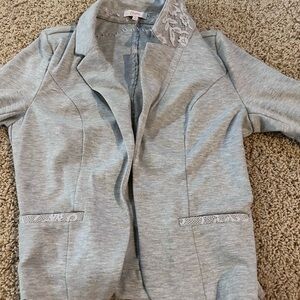 Chicwish Light Gray Blazer with Lace Accents